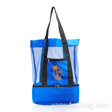 Custom Lightweight Zipper Top Mesh Beach Tote Bag